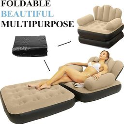 generic Compatable with Inflatable Couch - Double Layer 5 in 1 Inflatable Sofa Bed with Armrest - Inflatable Sofa Multifunctional Five in One Inflatable Bed Convenient Foldable Lounge Chair image 5