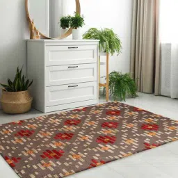 Buy Brown Abstract Wool and Art Silk 4 ft x 6 ft Hand Tufted Carpet by Joyrugs by Littlelooms-picture-31