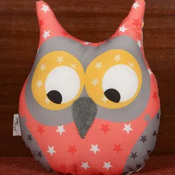 Sivya Coral-Orange & Yellow Printed Owl-Shaped Cushion-16