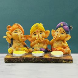PujaNPujari Beige & Yellow Textured Tea Light Candle Holder-11