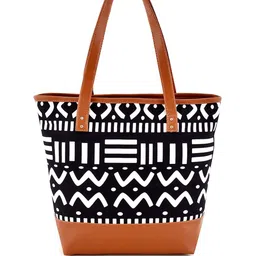 Anouk Black Geometric Printed Oversized Structured Canvas Shoulder Bag image 1