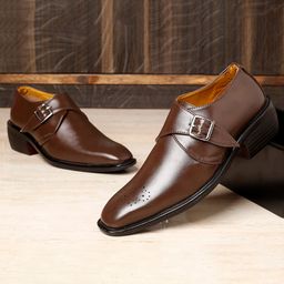 Bxxy Men Textured Perforated Height increasing Formal Monk Shoes-picture-7