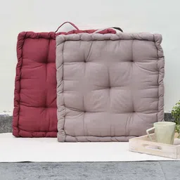 BLANC9 Set of 2 Maroon & Grey Matlas Floor Cushion-24