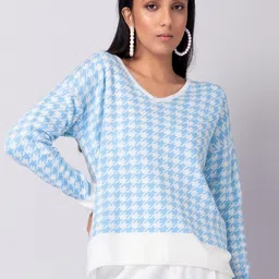FabAlley Blue Abstract Printed Long Sleeves Acrylic Pullover-16