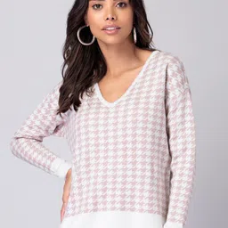 FabAlley Pink Geometric Printed Acrylic Pullover Sweater-image-62