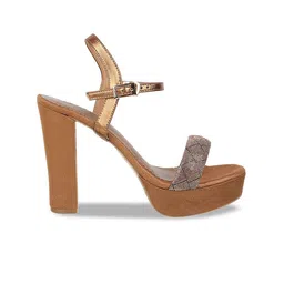Metro Embellished Open Toe Platform Heels With Buckle Closure image 4