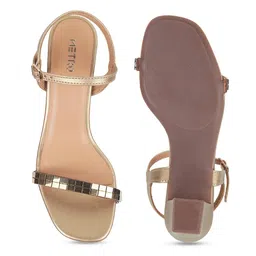 Metro Embellished Open Toe Block Heels With Buckle Closure image 3