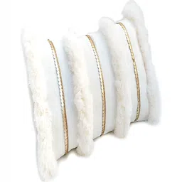THROWPILLOW Off White & Gold Toned Embroidered Rectangle Cushion Cover-image-100