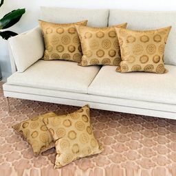 Kuber Industries Gold-Toned 5 Pieces Ethnic Motifs Square Cushion Covers-image-75