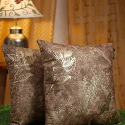 HOSTA HOMES Brown & Gold-Toned 2 Pieces Floral Velvet Square Cushion Covers-image-59