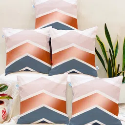 STITCHNEST Pack Of 5 Blue & Orange Geometric Printed Square Cushion Covers-27