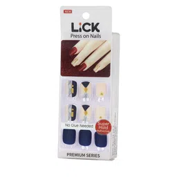 LICK 12 Pcs Matte Blue Artificial Stick On Nails With Application Kit-47