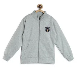 Fashionable Boys Grey Melange Solid Front Open Sweatshirt-image-87