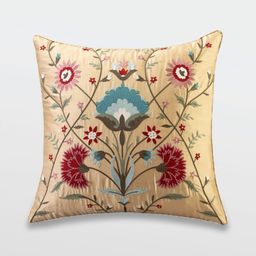 Mirooh Gold Toned Red Embroidered Cotton Cushion-0