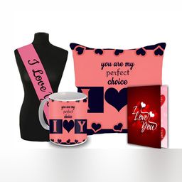 ME & YOU Red & Pink 4 Pieces Printed Cushion Mug Card Sashe Valentine Gifts Set-image-80