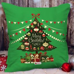 Indigifts Green Merry Christmas Printed Cotton Cushion-26