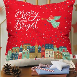 Indigifts Red & Green Merry and Bright Printed Cushion with Filler-46