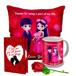 ME & YOU Red & Pink 4 Pieces Printed Cushion, Mug, Rose & Greeting Card Gift Set-5