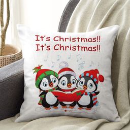 Indigifts White & Red Christmas Printed Square Cushion With Filler-27