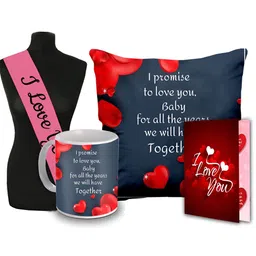 ME & YOU Grey & Red 4 Pieces I Love You Sashe With Coffee & Mug Home Gift Set-picture-4