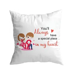 ARTBUG White & Red Printed Square Pre-Filled Cushion With Filler-15