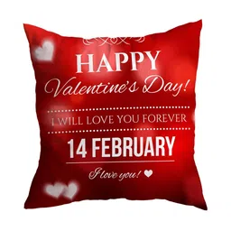 ARTBUG White & Red Printed Square Pre-Filled Cushion With Filler-45