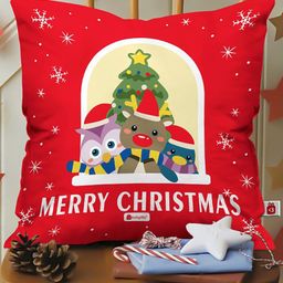 Indigifts Red Printed Merry Christmas Cushion Cover with Filler-image-48
