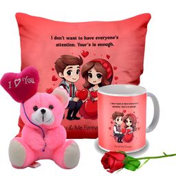 ME & YOU Red & Pink 4 Pieces Cushion Mug Teddy & Rose Valentine Gift Set-image-96
