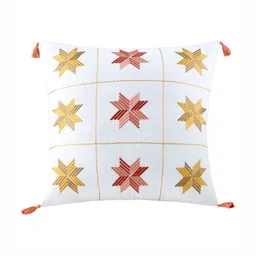 Mirooh White & Red Embroidered Cotton Comfortable Seat Square Cushion-image-20