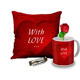ME & YOU Red & White 4 Pcs Printed Mug Rose Message Pills & Cushion Gift Set-8