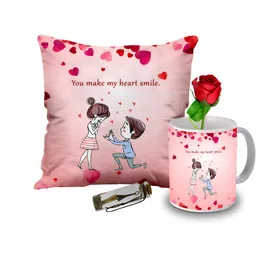ME & YOU Pink & White 4 Pcs Printed Cushion Coffee Mug Rose & Message Pills Gift Set-image-86