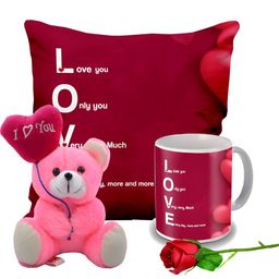 ME & YOU Red & Pink 4 Pieces Cushion Mug Teddy & Rose Valentine Gift Set-image-99