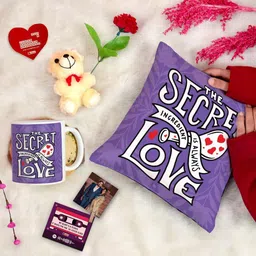 Indigifts 6 Pieces Purple & White Cushion Teddy Coffee Mug with Card Rose & Photo Clip-image-71