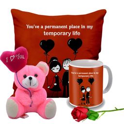 ME & YOU Red & Pink 4 Pieces Cushion Mug Teddy & Rose Valentine Gift Set-image-97