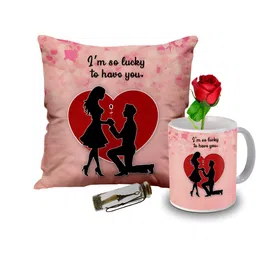 ME & YOU Pink & Red 4 Pieces Printed Cushion Coffee Mug Rose & Message Pills Gift Set-image-92