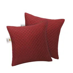 Adbeni 2 Pieces Maroon Quilted Square Pre-Filled Cushions-image-21