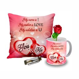 ME & YOU 4-Pcs Pink & White Printed Cushion Coffee Mug Rose & Message Pills Gift Set-16