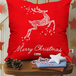 Indigifts Red Santa Reindeer Printed Square Cushion Cover-image-53