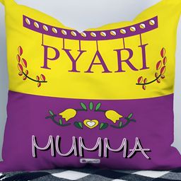 Indigifts Purple & Yellow Printed Fiber Pre-Filled Cushion-58
