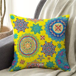 Indigifts Yellow & Blue Printed Square Cushion Cover-30