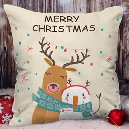 Indigifts Off White & Brown Graphic Printed Cushion Cover with Filler-picture-2