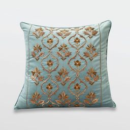 Mirooh Turquoise Blue Embroidered Pre-Filled Cushions-40