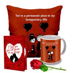 ME & YOU Red & White 4 Pieces Printed Cushion, Mug, Rose & Greeting Card Gift Set-image-34