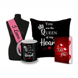 ME & YOU Black & Red 4 Pieces Printed Cushion Mug Card Sashe Valentine Gifts Set-image-22
