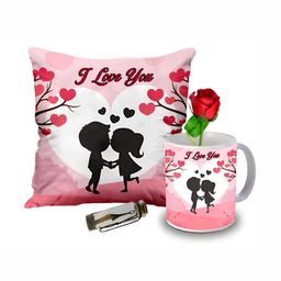 ME & YOU 4-Pcs White & Pink Printed Cushion Mug Rose & Bottle Valentines Gift-5