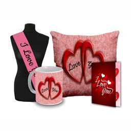 ME & YOU Red & Pink 4 Pieces Printed Cushion Mug Card Sashe Valentine Gifts Set-image-96