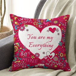 Indigifts Pink & White You Are My Everything Quotes Printed Cushion With Filler-56