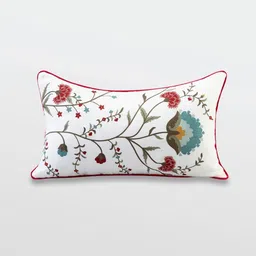 Mirooh White & Red Embroidered Cotton Linen Cushion-image-22