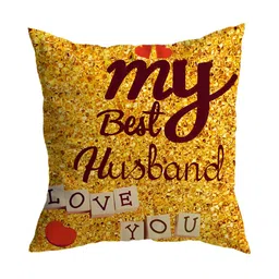 ARTBUG White & Yellow Printed Square Pre-Filled Cushion With Filler-16