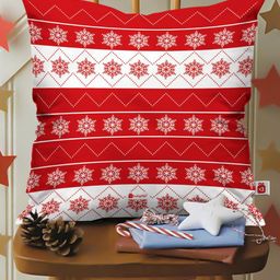 Indigifts White & Red Geometric Printed Pre-Filled Cushion-12